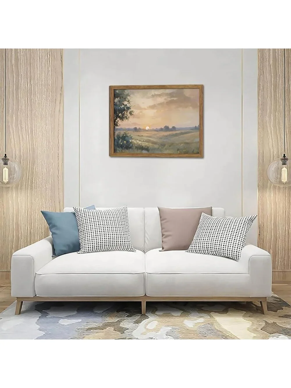 Vintage Wood Framed Fall Sunset Canvas Wall Art - Retro Farmhouse Decor 16x24